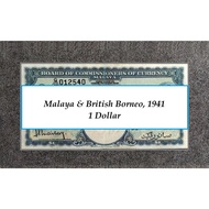 Malaya & British Borneo, 1941 @ 1 Dollar/ Malaya Old Banknotes/ Bococ Banknotes/ King George VI/ Dui