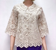 เสื้อลูกไม้คอตตอน ซับในลินิน ผู้ใหญ่ อก 38" 40" 42" 44" 46" 48" 50" อินกะออย In Ka Oil สีดำ/น้ำตาล/ฟ