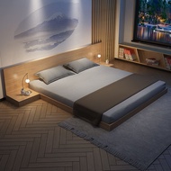 Tatami low bed Japanese-style cream-colored natural wood bed frame for small apartments, loft platfo