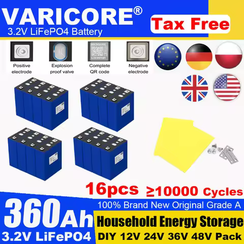 16pcs 3.2v 360Ah 320Ah 340Ah280Ah 105Ah Lifepo4 Rechargeable Battery Lithium Iron Phosphate Solar 12
