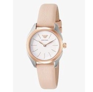 清倉【W小舖】EMPORIO ARMANI 亞曼尼 28mm AR11031 粉膚色真皮錶帶 女錶 手錶 腕錶-現貨在台