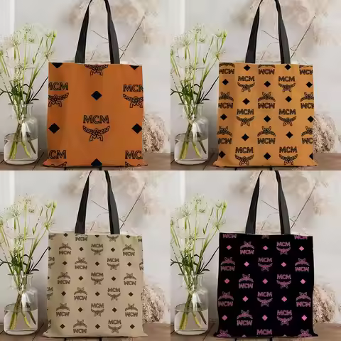 Luxury Famous Brand M-MCM Storage Bags Double-Sided Printed Canvas Tote Bag Eco-Friendly Reusable La