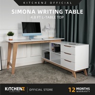 KitchenZ Simona Series 4.8FT Writing Table with Storage Office Table Executive Table L-Shape Table -