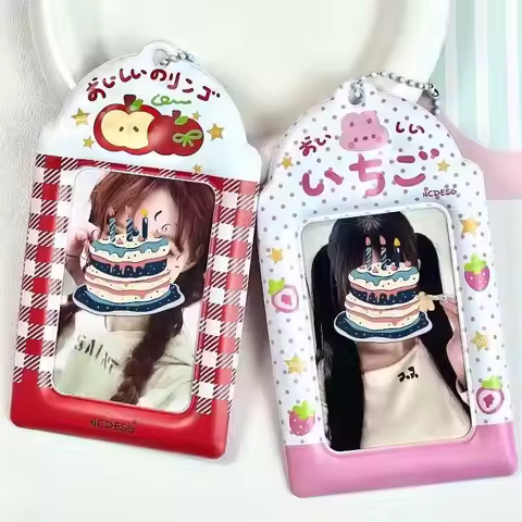 1-2pcs Cute Apple Strawberry Print PVC Photocard Holder Double Side Display Pendant 3inch Photocard 