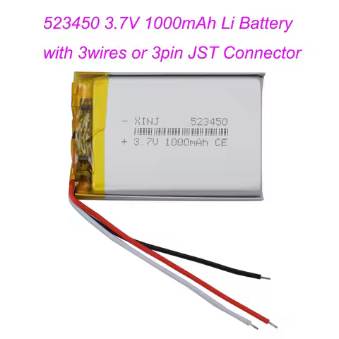 3.7V 1000mAh 3.7Wh 523450 Rechargeable Lipo Battery NTC 3 Wires JST 3Pin 1.0/1.25/1.5/2.0/2.54mm plu