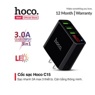 Củ sạc nhanh Hoco C15 3.4A màn hình Led 3 cổng USB chân dẹt chất liệu PC cao cấp