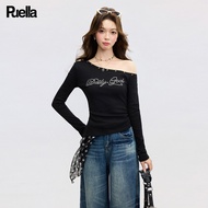 Puella | เสื้อยืดคอ Slash แบบสวมไหล่สไตล์เกาหลี