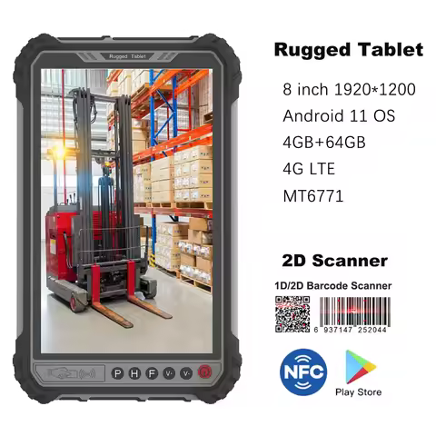 Industrial Android 11 Waterproof IP67 8 Inch 4GB 64GB Rugged Tablet PC GPS 4G Lte Wifi NFC RFID 1D Q