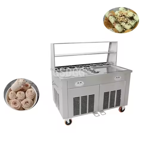 Commercial 2 Pan Fry Yogurt Machine Thailand Durable Stirring Ice Cream Roll Forming Equipment for B