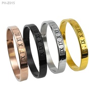 ┅ Titanium Steel Bangle Roman Numerals Open Cuff Bracelet No Fade Bangle For Men Women Couple Bangle Jewelry Valentine 39;s Day Gift