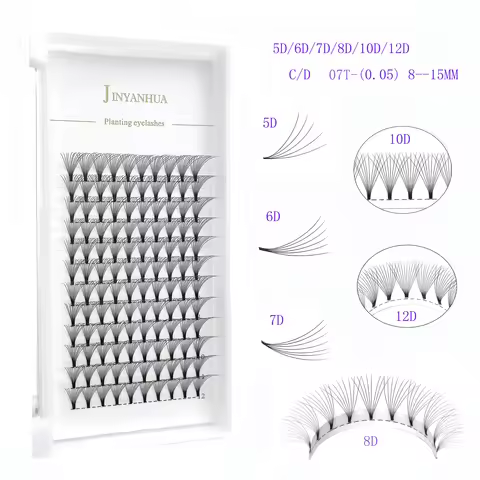 5D 6D 7D 8D 10D 12D Premade Russian Volume Fan Short Stem Individual Eyelash Extension 0.05 Thicknes