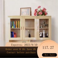 NEW Solid Wood Wall Wall Cupboard Wall-Mounted Bookcase Glass Door Turnover Door Storage Top Cabinet Push-Pull Sliding