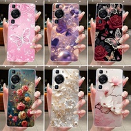 For Huawei P60 Pro 2023 p60pro Case Cover Luxury Fashion Butterfly Flowers Clear Soft TPU Jelly Fund