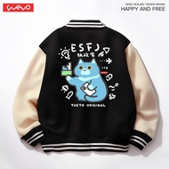 Yueyo | แจ็คเก็ตเบสบอลคอตตอนลายแมวและดีไซน์ตลกสำหรับผู้ชาย ตามประเภทบุคลิกภาพ MBTI