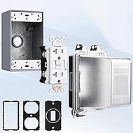 SURAIELEC 1-Gang Outdoor GFCI Outlet Kit with Extra-Deep Cover and Junction Box, Weatherproof in-Use