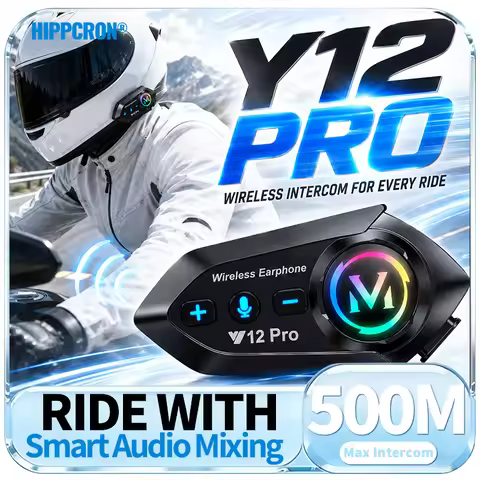 HIPPCRON Motor Helmet Headset Mic Earphone 500M Intercom Waterproof 1000mah Bluetooth 5.4 IP56 Wirel