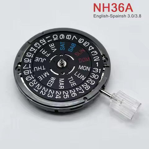 Japan Genuine NH36 Movement English-Spanish Datewheel Crown at 3.0/3.8 O'clock Mod NH36A Day-Date at