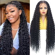Ombre Blonde Boho Box Braided Wigs Knotless Cornrows Braids Wig With Curly Hair Ends Bohemian Goddes