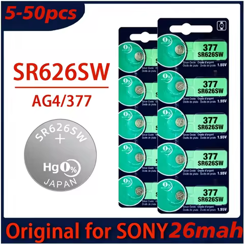 Original For SONY 5-50Pcs 1.55V AG4 377 SR626SW Button Cell Battery, for Watch Clock Toys Small Devi