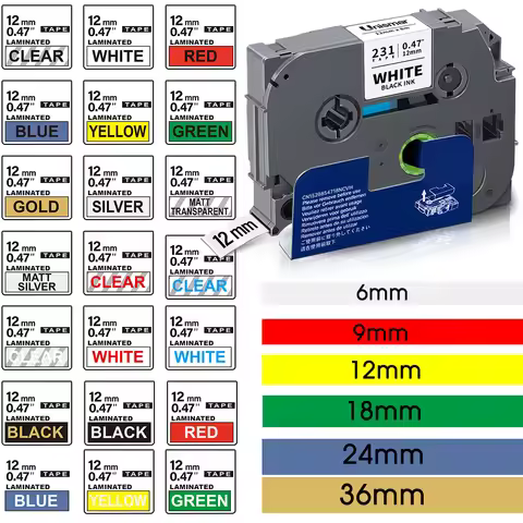 6/9/12/mm TZe231 Laminated Label for Brother TZe231 TZe221 TZe211 Adhesive Sticker Compatible for Br