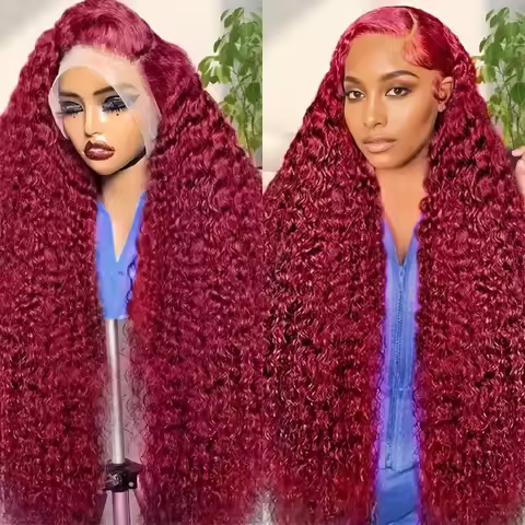 200 Density Burgundy Deep Wave Human Hair Wig 99J Colored 13x4 13x6 HD Water Curly Wave Full Lace Fr