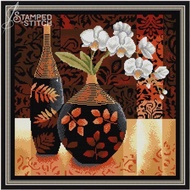 Stamped to Stamped* J569 Orchid in Black Porcelain Jar, 56×56cm, 11CT Aida Cross Stitch Complete Set