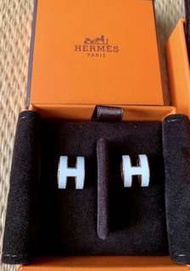 Hermes 白配金 H earrings耳環