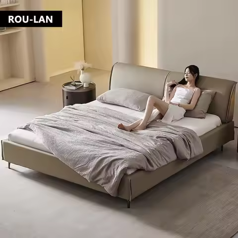Modern Minimalist Soft Bed Leather Bed Queen Bed Master Bedroom Soft Bed Wedding Bed Creative Double
