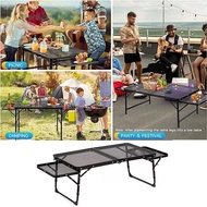 MALCOLM Metal Mesh Grill Table, Adjustable Height Sturdy Outdoor Collapsible Garden Desk, Foldable Lightweight with Storage Bag Picnic Folding Camping Table Beach BBQ