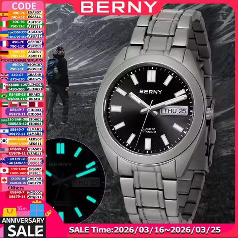BERNY Titanium Watch for Men Supper Light Weight Wristwatch Super Luminous Sapphire 10ATM Waterproof