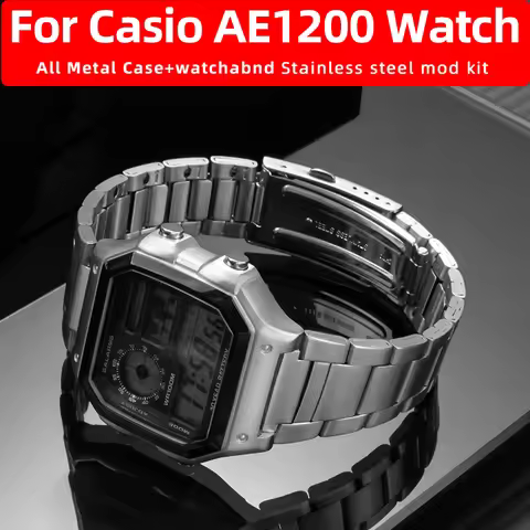AE1200 Upgrade High end Solid Metal Mod Kit Stainless Steel case+watchband For Casio 3299 Movement A