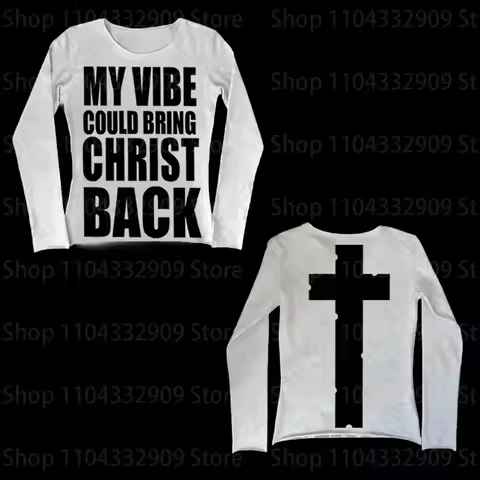 Cross Y2k Long sleeve Top Harajuku Graphic Print Rock Goth Long sleeve T-shirt Vintage Punk Crop top