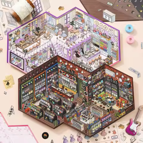 JIANQI Kawaii Store operator 3D Audiovisual store Landscape Sticker DIY Pocket Cabin Scene festival 