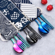 3 In1 Stainless Steel Straw Utensil Spoon Fork Chopstick Straw Set Reusable Metal Cutlery Set