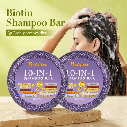 2PCS10-in-1 biotin shampoo soap, rich in biotin and keratin extract, deeply cleanses hair