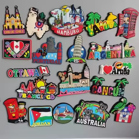 PVC Fridge Magnets Puerto Rico Portugal Switzerland TexasUSA Germany London Chile Pisa Travel Austra