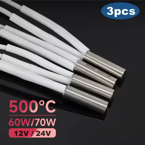 3pcs 60W 70W Heater Cartridge 12V/24V 500℃ High Temperature Heating Tube For V6 HOTEND Volcano MK8 M