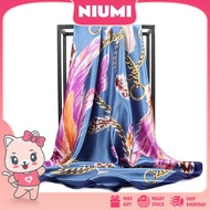 Ready Stock NIUMI NC9118 Tudung Bawal Satin Silk Bidang 45 Muslimah Corak Printed Square Hijab Scarf