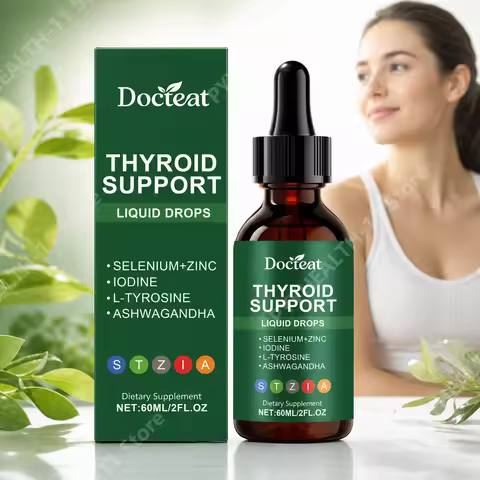 Docteat Thyroid Support Drops with Selenium Zinc Iodine L-Tyrosine Ashwagandha Extract Energy Metabo