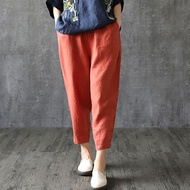 Women's Long Pants high waist cotton and linen solid color loose elastic waist women's pants