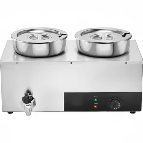 Electric Soup Warmer, Dual 7.4QT Stainless Steel Round Pot, 1200W Commercial Food Warmer, 86~185°F A
