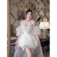 Feather cup dress with cape