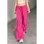 Amyway American Style Fried Street Rose Pink Ribbon hiphop Overalls Female Hot Girl Multi-pocket Dan