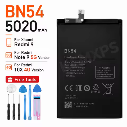 Compatible For Xiaomi Redmi Note 9 5G Note9 Redmi 9 10X 4G Replacement Battery BN54 High Capacity Ph