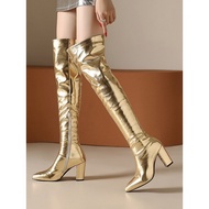 Send A Mask Gold Boots Height 3.5 Inches Knee Length With Side Zipper 3.5 (A35G)