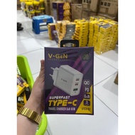 V-GeN VTC3-02 Fast Charging 2 PD QC4.0 Type C Charger Adapter GaN 65W VGEN