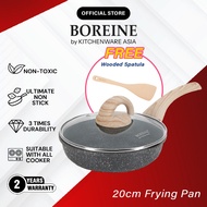 BOREINE Non Stick Granite 20cm Frying Pan Kuali Batu Granite Original Black Series + Wooden Spatula