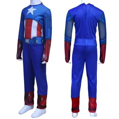 Captain America Kids Cosplay Costume Jumpsuit Mask Boys Fantasy Superhero Role Play Clothes Birthday