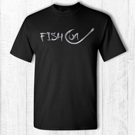 Fish On Hook Tee Shirt - Fish On Text Shirt - Fishing Hook T-Shirt - Gray Text