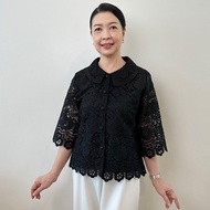 เสื้อลูกไม้คอตตอน ซับในลินิน ผู้ใหญ่ อก 38" 40" 42" 44" 46" 48" 50" อินกะออย In Ka Oil สีดำ/น้ำตาล/ฟ